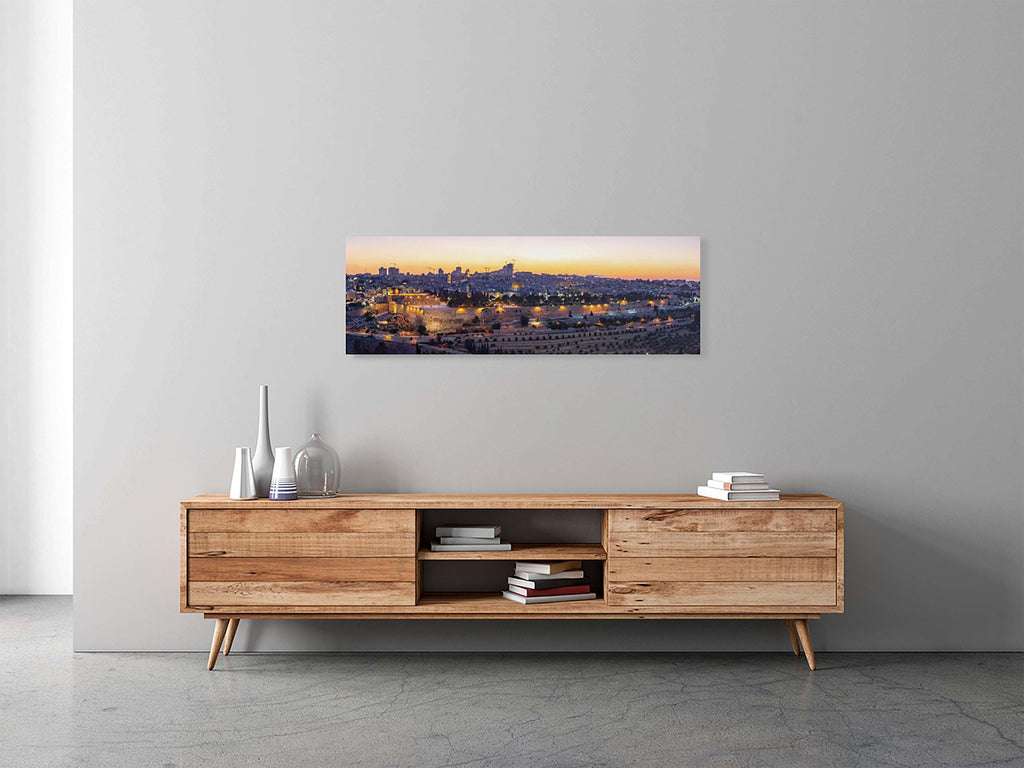 Panoramic Golden Jerusalem Old City Temple Mount at the Sunset
