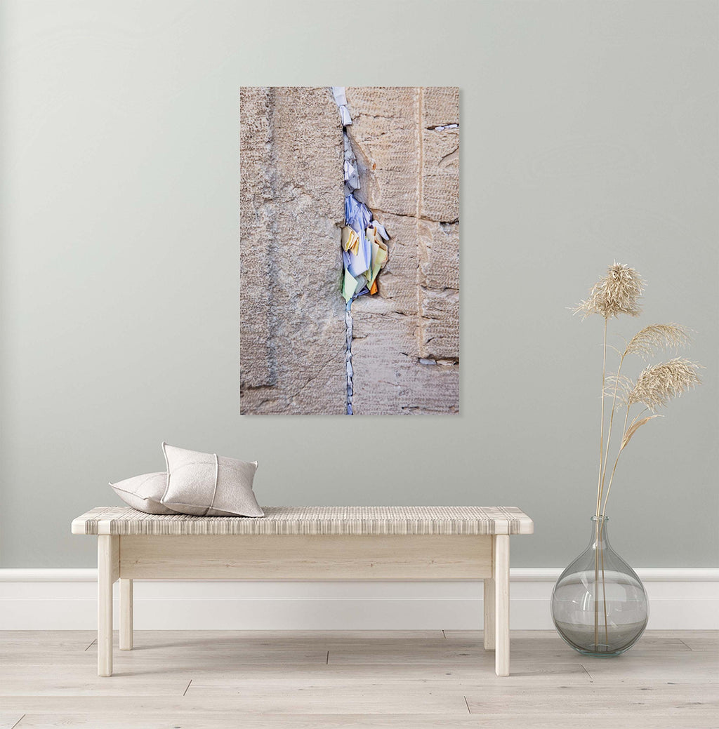 Gap Between Kotel Western Wall Stones with Colorful Prayer Paper Notes