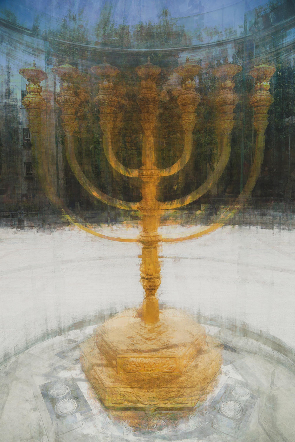 Seven-branched Jerusalem Candelabrum Menorah Impressionist Painting — Menorah of the Jewish Israeli Temple