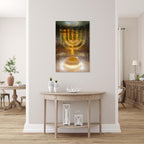 Gold Menorah Impressionist Painting: Jewish Temple Art, Canvas
