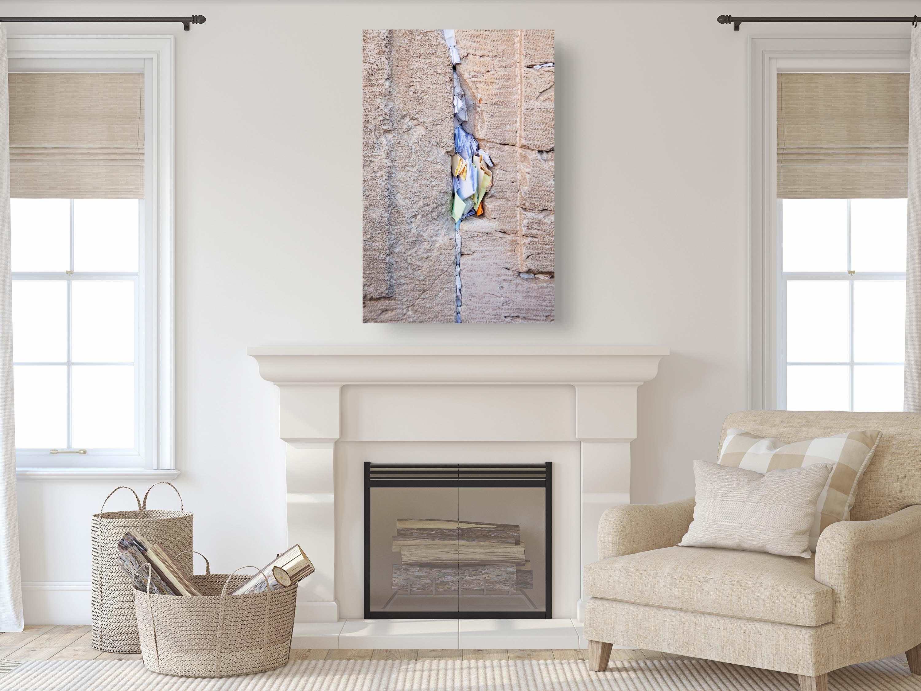 Gap Between Kotel Western Wall Stones with Colorful Prayer Paper Notes