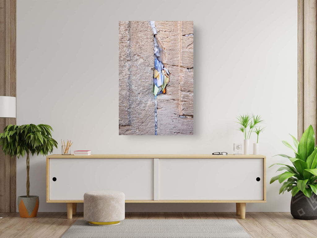 Gap Between Kotel Western Wall Stones with Colorful Prayer Paper Notes