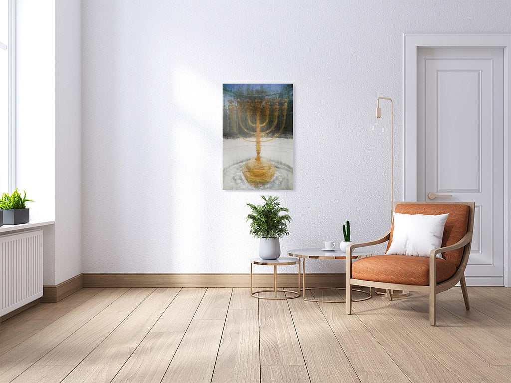 Seven-branched Jerusalem Candelabrum Menorah Impressionist Painting — Menorah of the Jewish Israeli Temple
