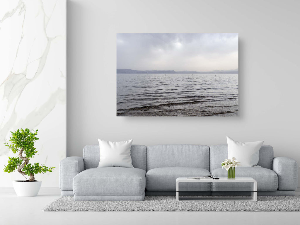 Israeli Holy Land Tiberias Lake — Sea of Galilee — the Kinneret with Clouds, Reeds Mountains