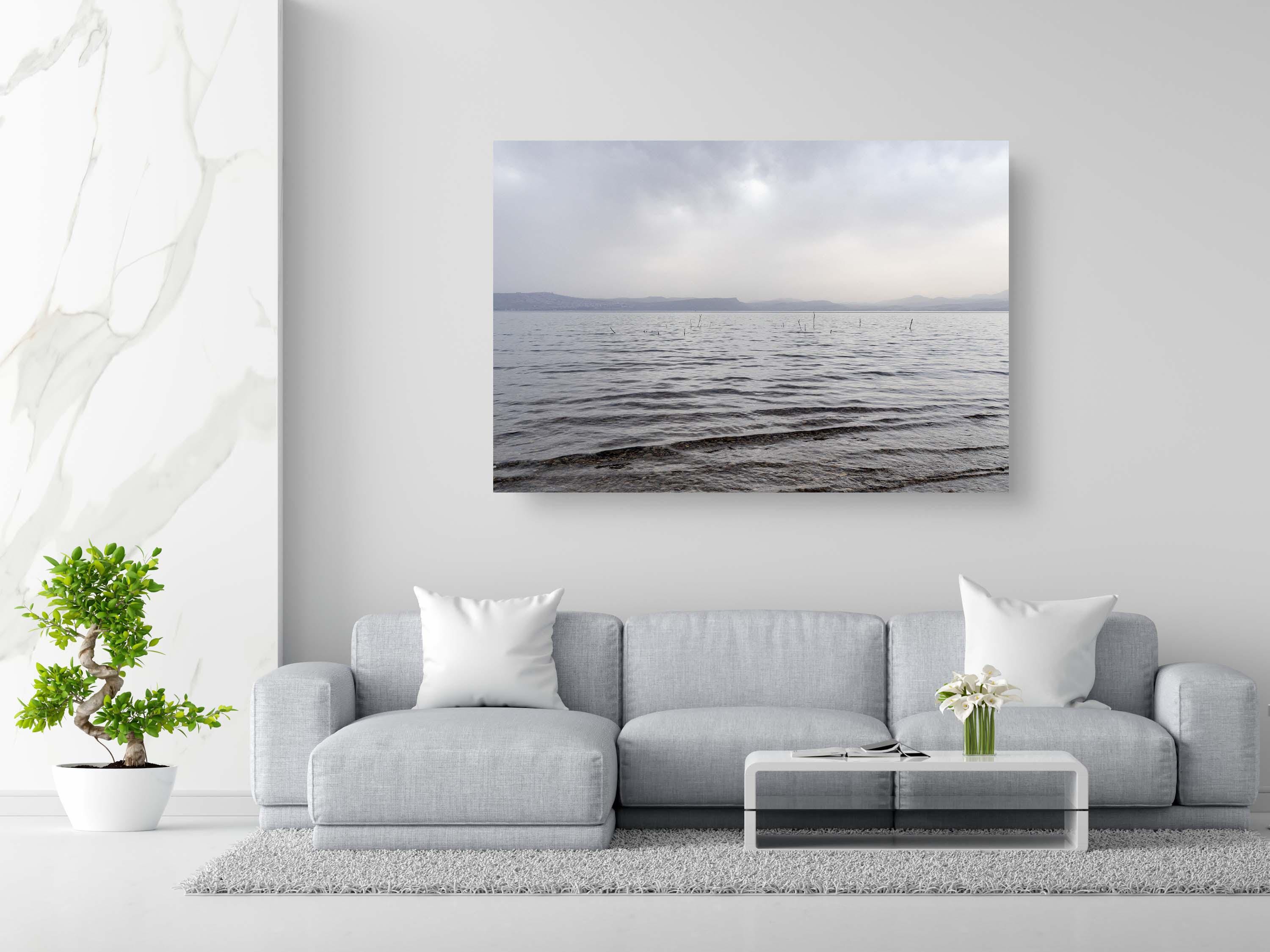 Israeli Holy Land Tiberias Lake — Sea of Galilee — the Kinneret with Clouds, Reeds Mountains