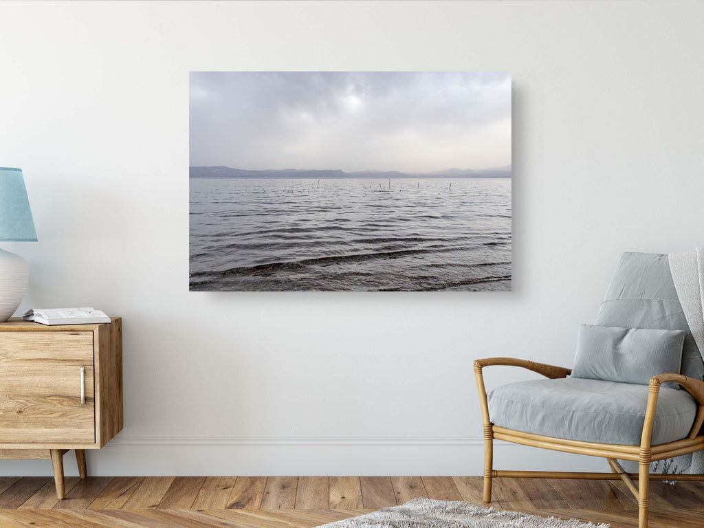 Israeli Holy Land Tiberias Lake — Sea of Galilee — the Kinneret with Clouds, Reeds Mountains