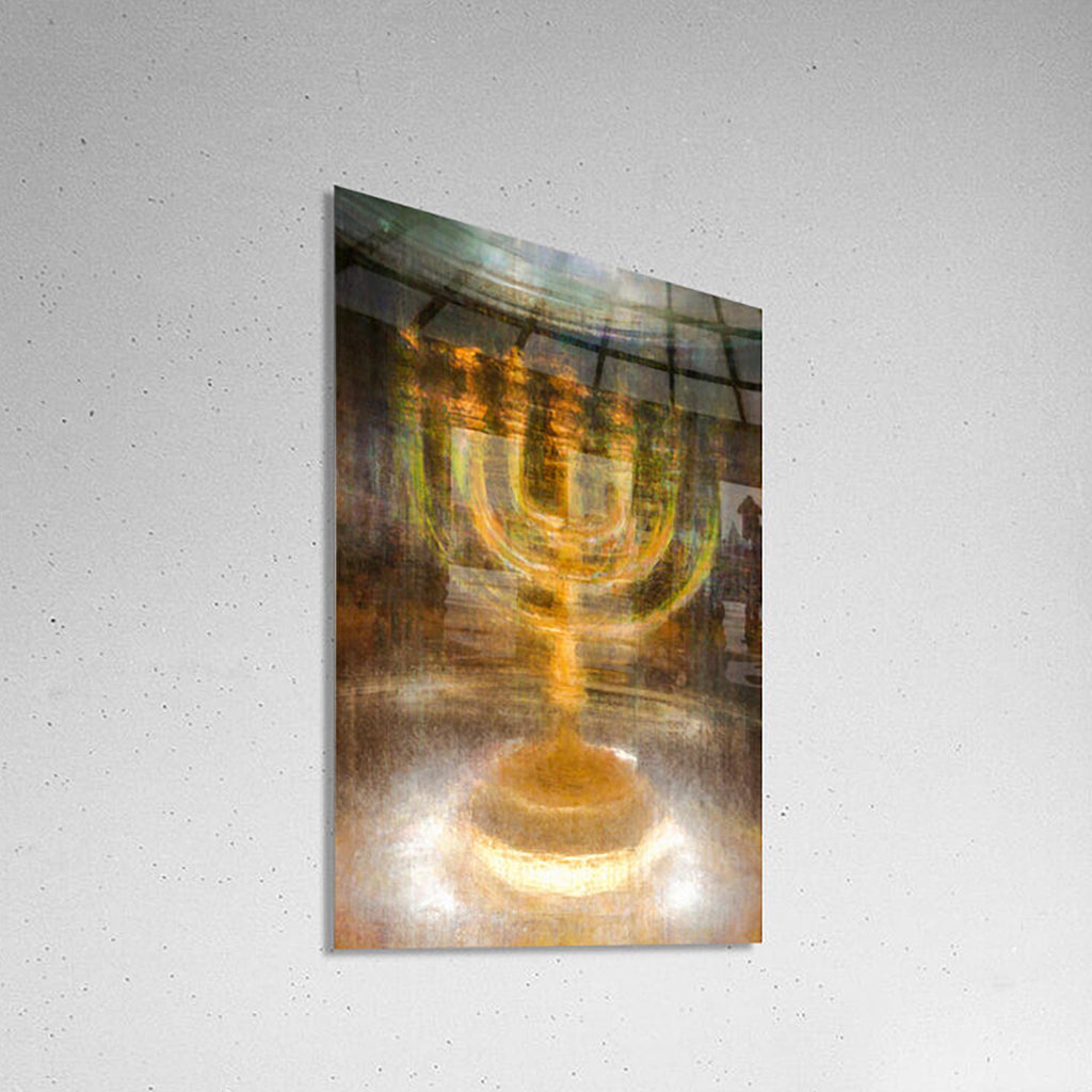 Gold Menorah Impressionist Painting: Jewish Temple Art, Canvas