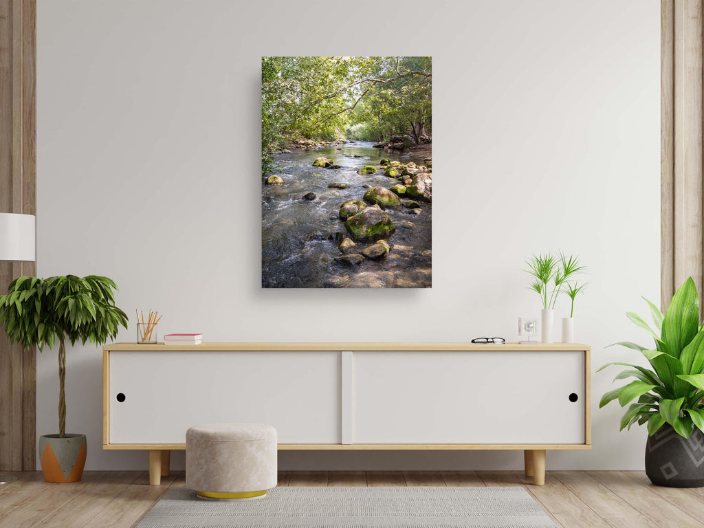 Israeli Holy Land Galilee River Landscape with Rocks & Trees - Jewish Wall Art Deco