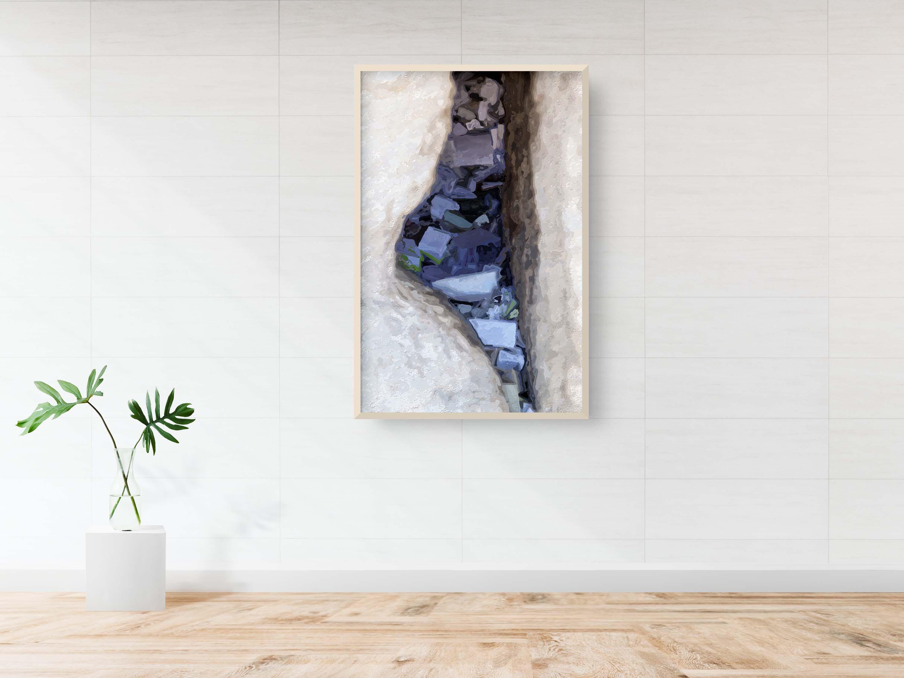 Kotel Western Wall Painting Print: Prayer Paper Notes with Israel Map Frame