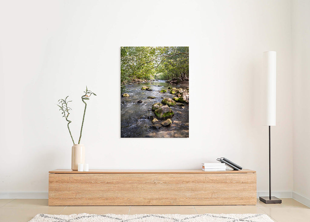 Israeli Holy Land Galilee River Landscape with Rocks & Trees - Jewish Wall Art Deco