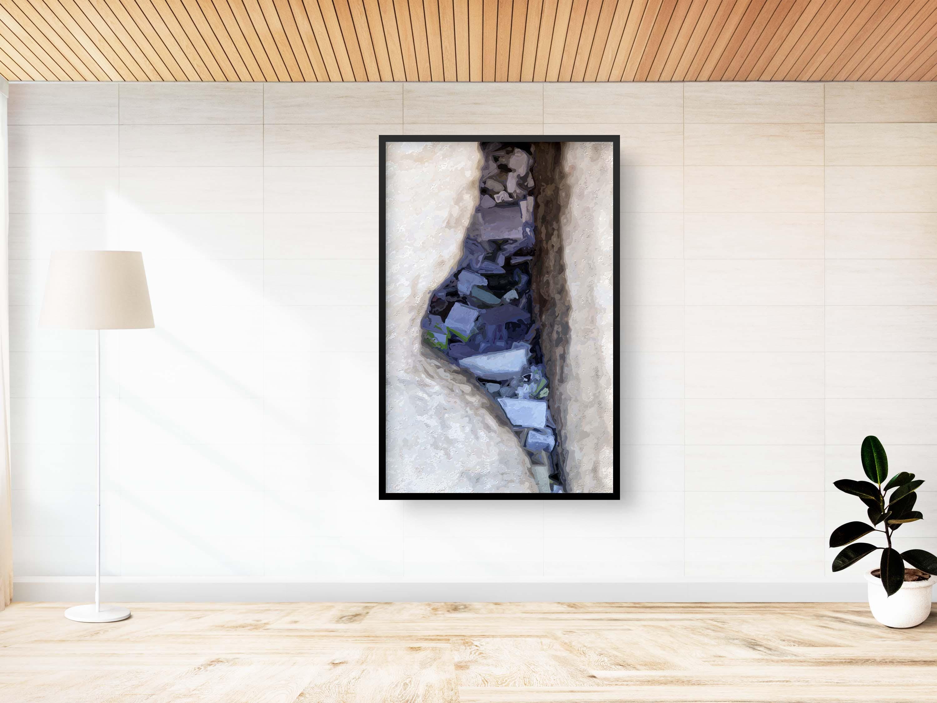 Kotel Western Wall Painting Print: Prayer Paper Notes with Israel Map Frame
