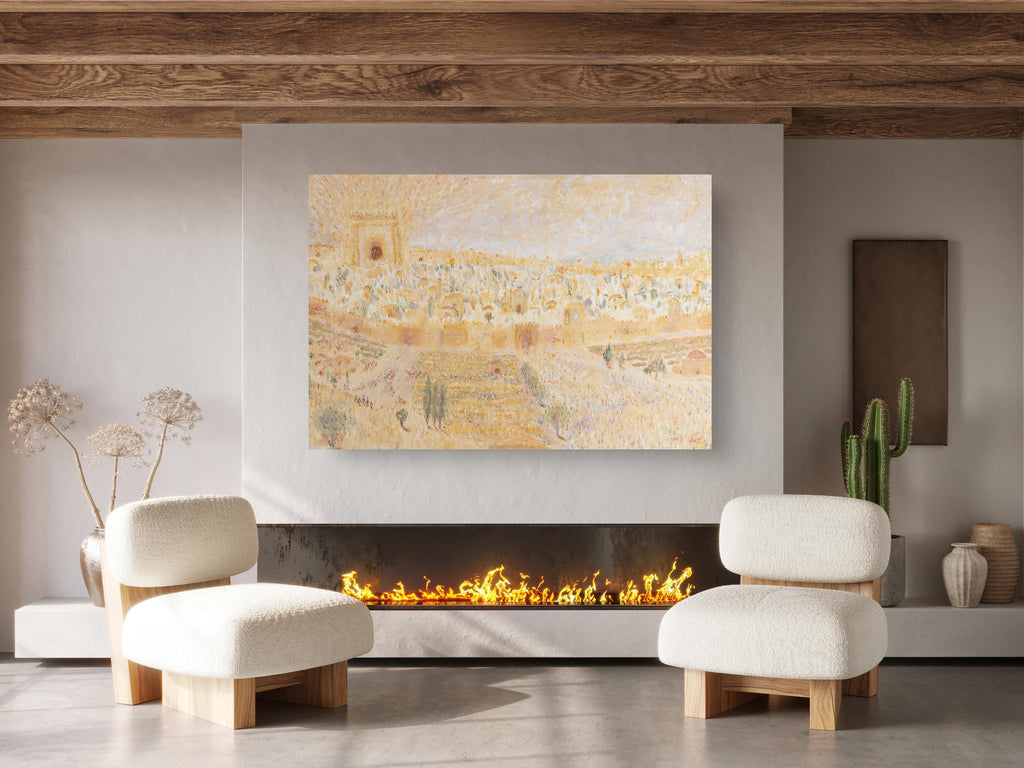 Jerusalem Old City Temple Mount Painting Print, Biblical Pilgrimage Wall Art