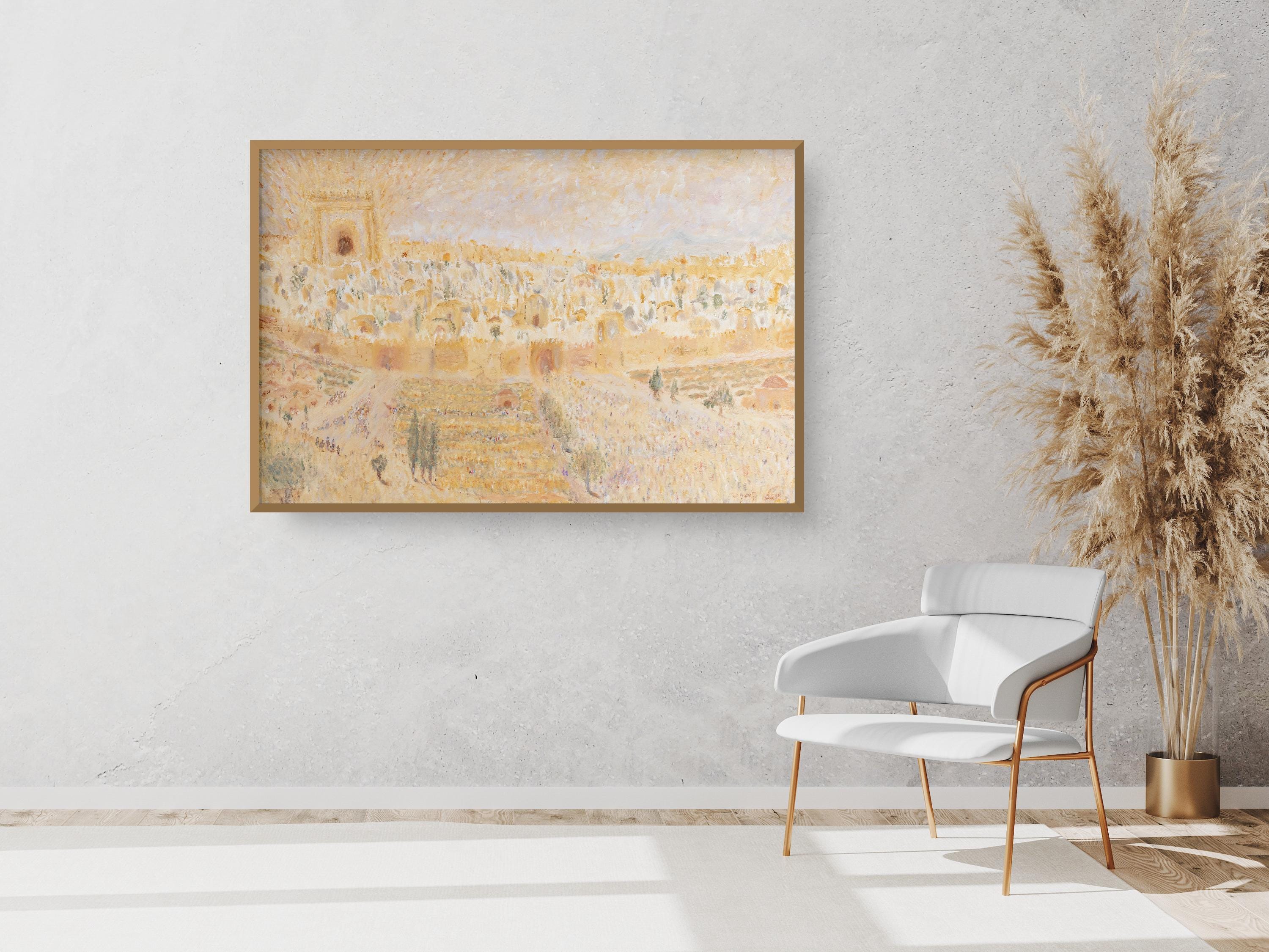 Jerusalem Old City Temple Mount Painting Print, Biblical Pilgrimage Wall Art