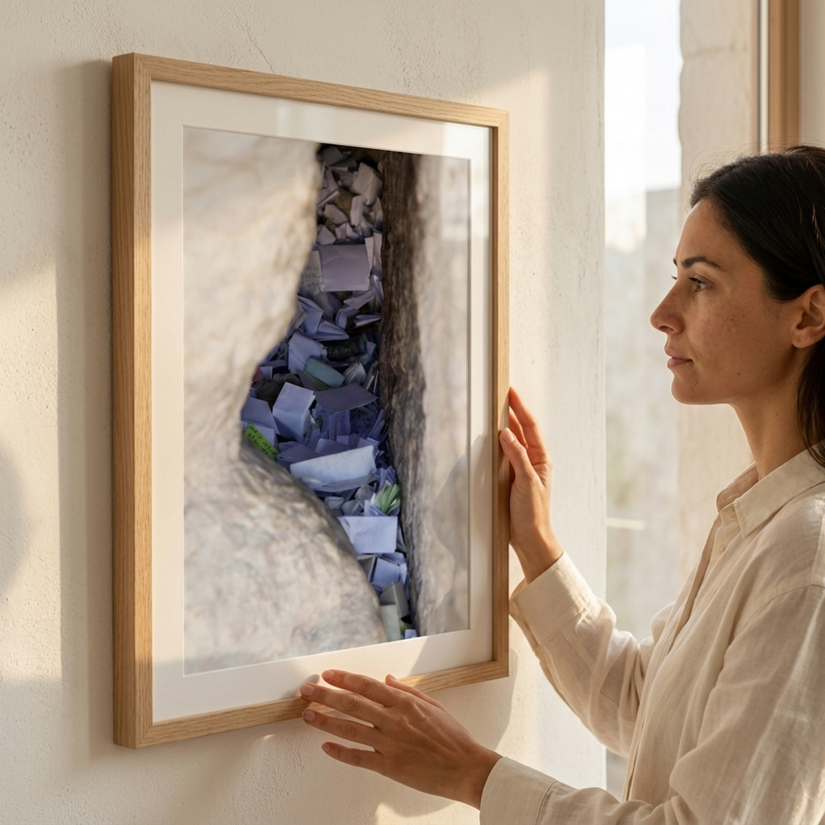 Jerusalem Kotel Western Wall Stone Gap — Israeli Holy Land Map Frame Filled with Prayer Paper Notes