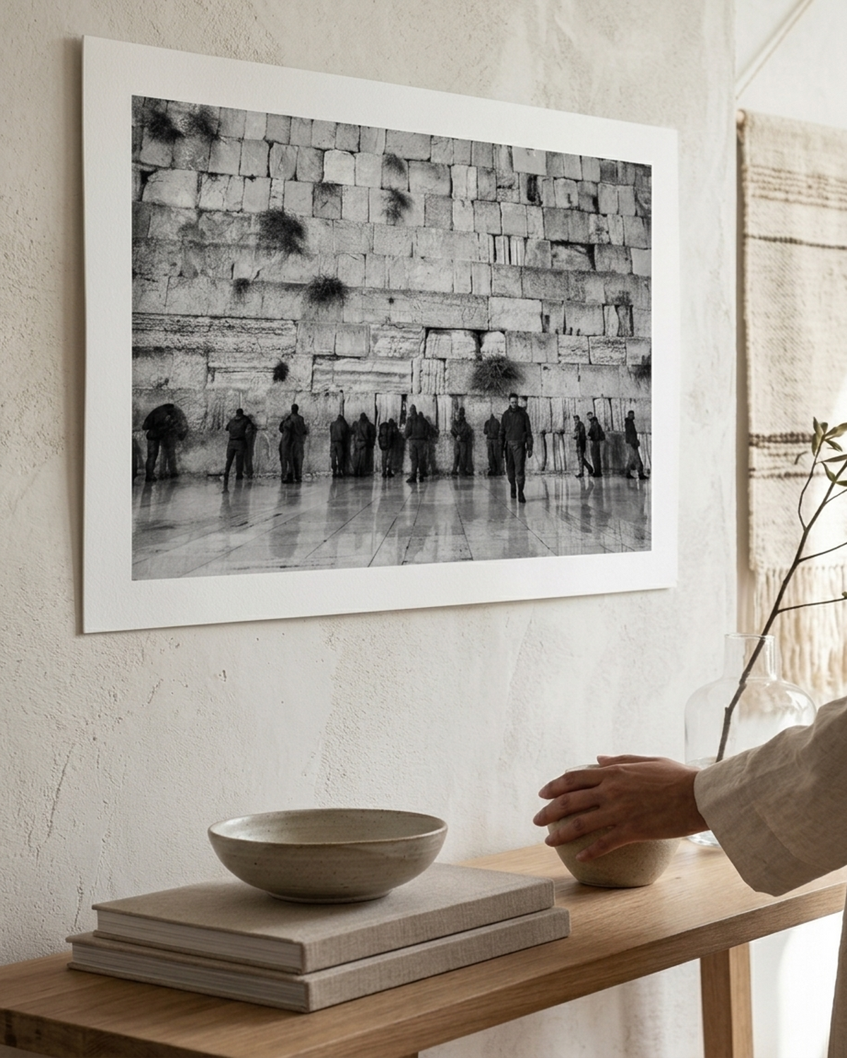 Black and White Jewish Soldiers Kotel — Western Wall with IDF Prayers — Tsahal Soldiers praying at the Kosel