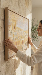 Panoramic Jerusalem Old City Temple Mount Painting Print, Biblical Pilgrimage Wall Art